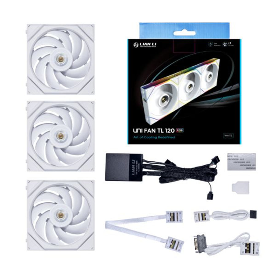 Lian Li UNI FAN TL120 Digital Addressable RGB 120 Fan, 3 Pack, White