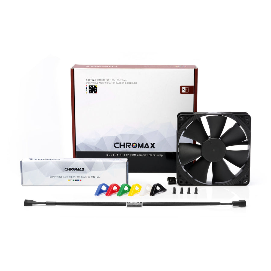 NOCTUA NF-F12-PWM-CH-BK-S Chromax Black Swap Pressure-Optimised 120mm Fan Chromax Black - Swap Edition, 1500RPM Case Fan