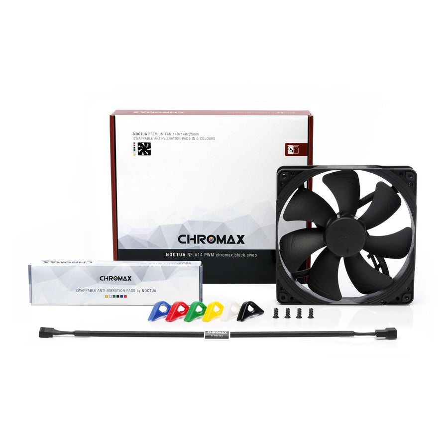 NOCTUA NF-A14-PWM-CH-BK-S Chromax Black Swap High-Efficiency Quiet 140mm Fan Chromax Black - Swap Edition,1500RPM MAX
