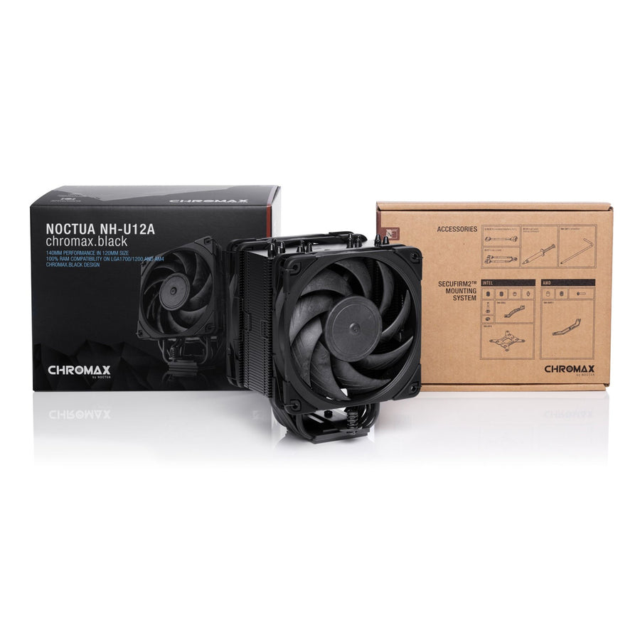 NOCTUA NH-U12A Chromax Black CPU Cooler 2x 120mm PWN Fans, 158mm Clearance, Support Intel LGA1851, LGA1700, LGA1200, LGA1156, LGA1155, LGA1151, LGA1150 and AMD AM5, AM4