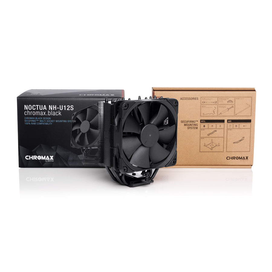 NOCTUA NH-U12S Chromax Black CPU Cooler 1x 120mm PWM Fan, 158mm Clearance, Support Intel LGA1851, LGA1700, LGA1200, LGA1156, LGA1155, LGA1151, LGA1150 and AMD AM5, AM4