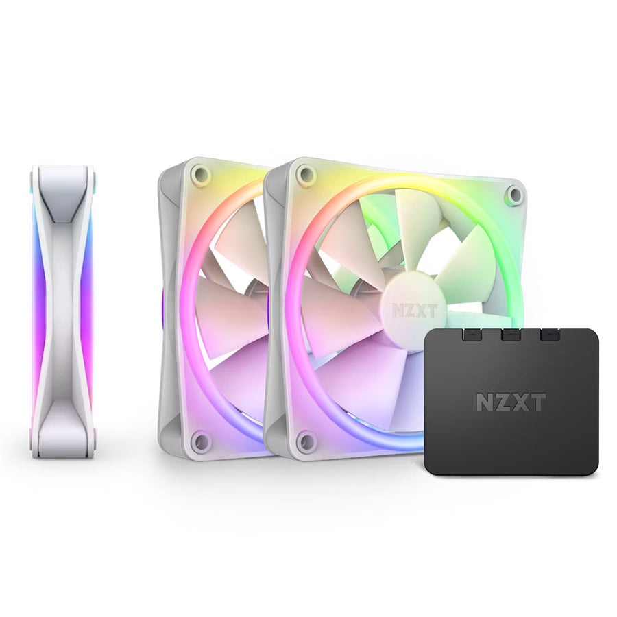 NZXT F120 RGB DUO White 120mm Dual Sided RGB Fan, 3 Pack With RGB Controller