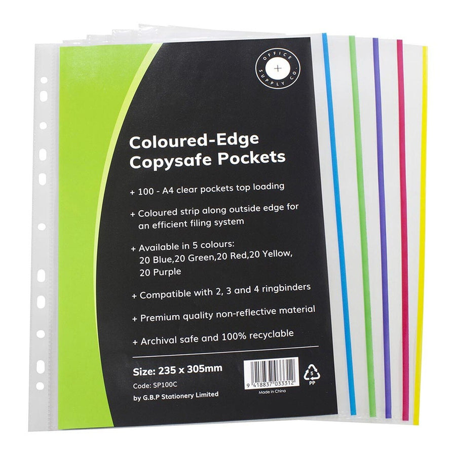 Okin SP100C - OSC Copysafe Pockets A4 Assorted Colours, Pack of 100