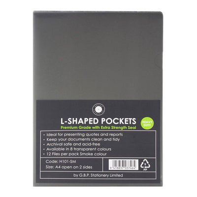 H101464 - Okin L Shaped Pockets A4 Smoke, Pack of 12