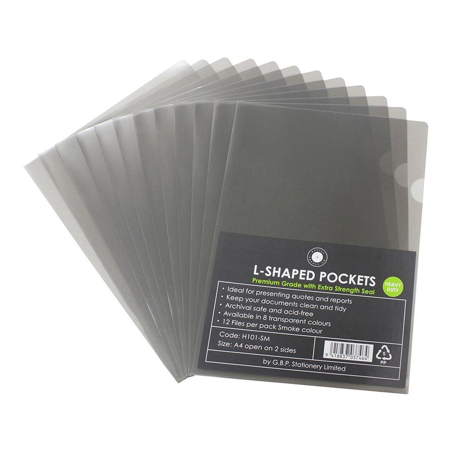 H101464 - Okin L Shaped Pockets A4 Smoke, Pack of 12