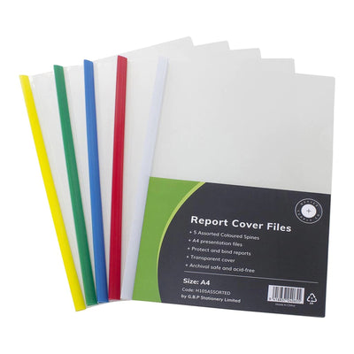 Okin H105ASSORTED - OSC Report Cover Clear A4 Assorted Spine, Pack of 5