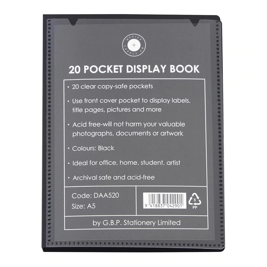 Okin Insert Display Book A5 20 Pocket - Black