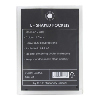 Okin LSA5CL - OSC L Shaped Pockets Heavy Duty A5 Clear, Pack of 6