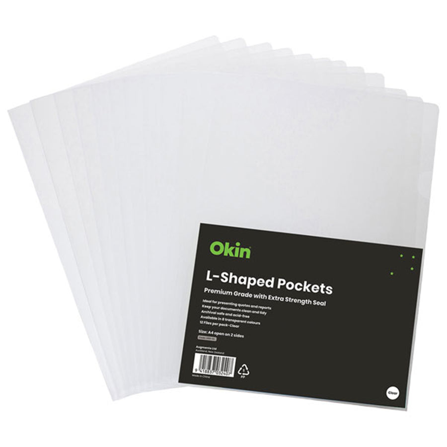 LSA3CL - Okin L Shaped Pockets Heavy Duty A3 Clear, Pack of 6