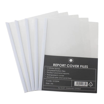 Okin H105W - OSC Report Cover Clear A4 White Spine, Pack of 5