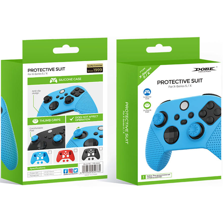 DOBE Anti-Slip Silicone Case Cover ThumbStick Grip Caps Protector Skins For Xbox Series X/S -Blue (Includes controller Skin*1; Mushroom Cap*2)