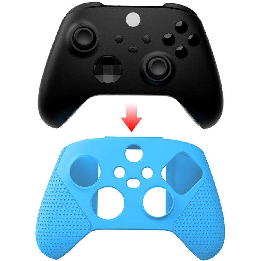 DOBE Anti-Slip Silicone Case Cover ThumbStick Grip Caps Protector Skins For Xbox Series X/S -Blue (Includes controller Skin*1; Mushroom Cap*2)