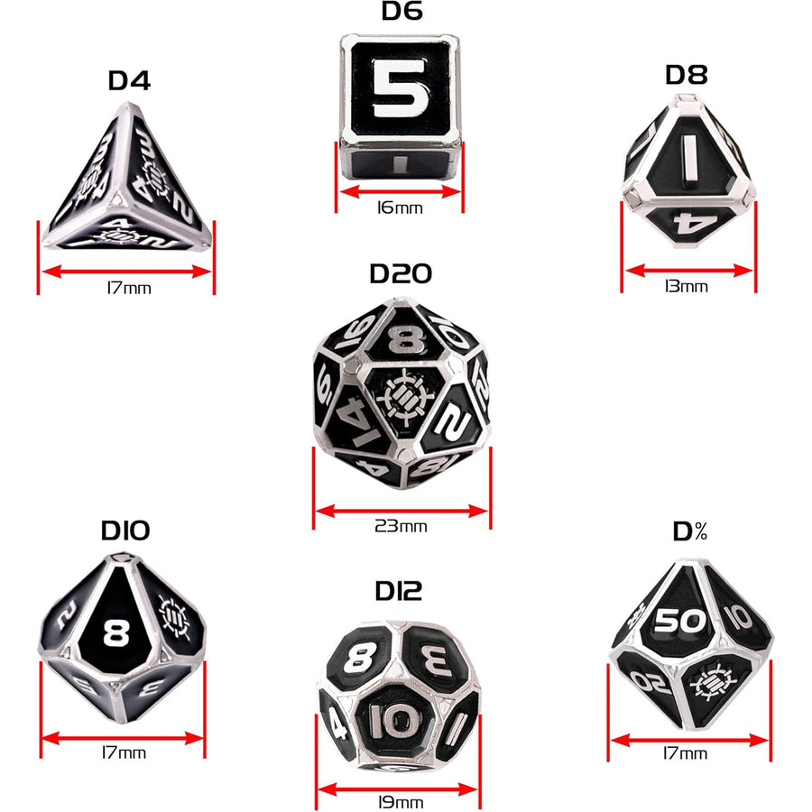 ENTTDM7520BKEW - Enhance Tabletop Collectors 7-teiliges Metall-RPG-Würfelset - Schwarz