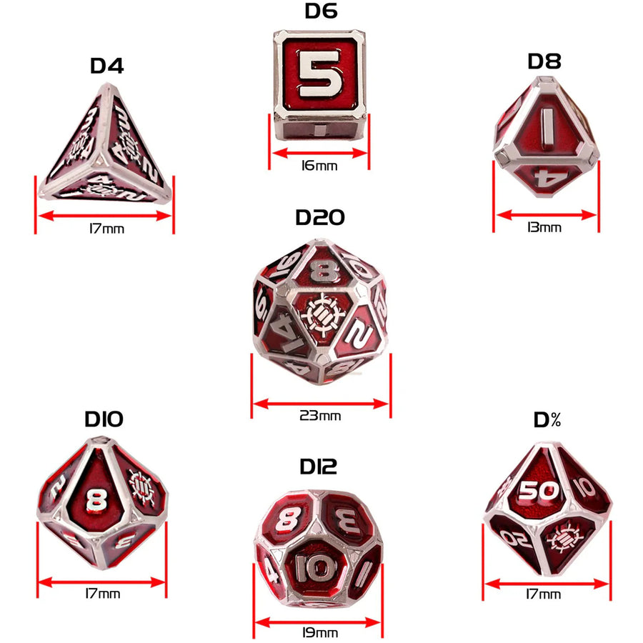 ENTTDM7520RDEW - Verbessertes 7-teiliges Metall-RPG-Würfelset für Tabletop-Sammler – Rot