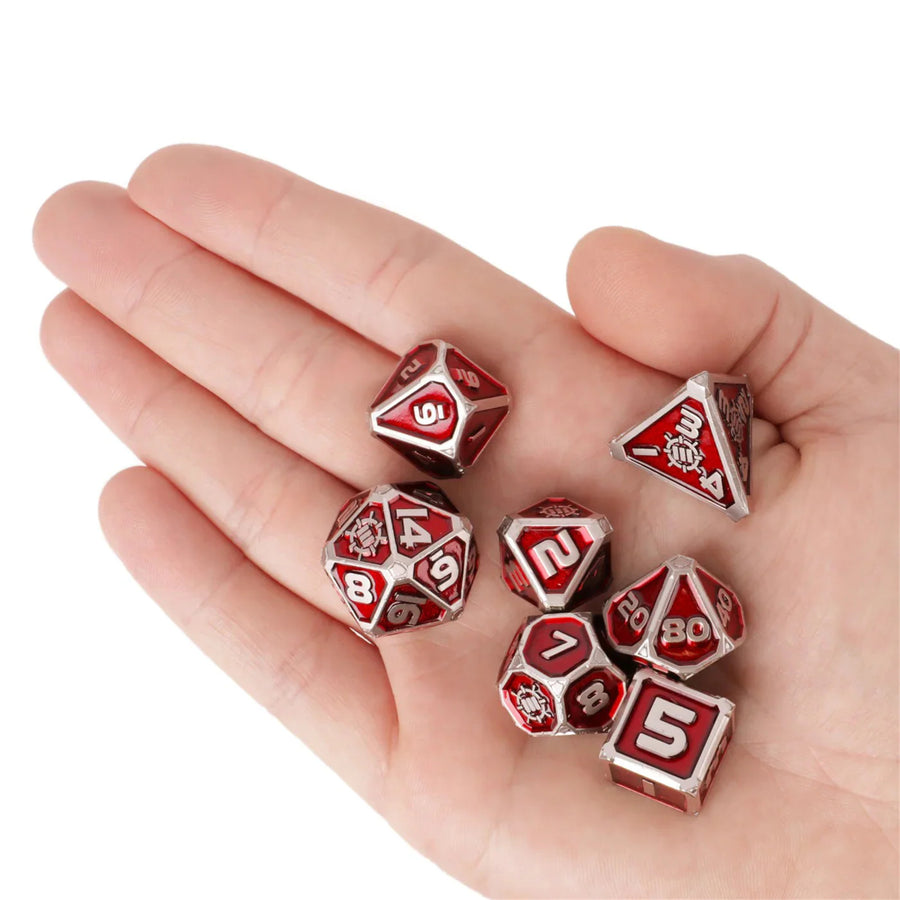 ENTTDM7520RDEW - Verbessertes 7-teiliges Metall-RPG-Würfelset für Tabletop-Sammler – Rot