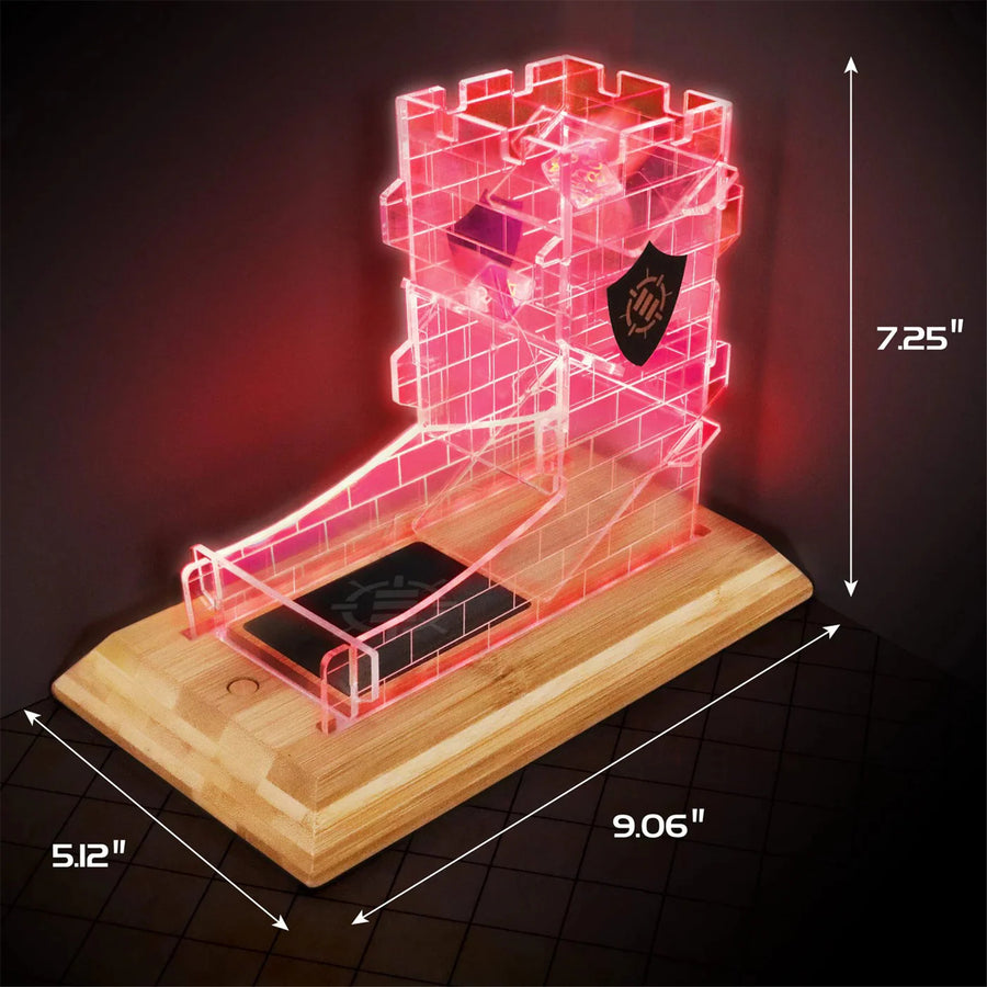 ENTTADL100CLEW - Verbesserter LED-Würfelturm für den Tisch und 7-teiliges transparentes Würfelset