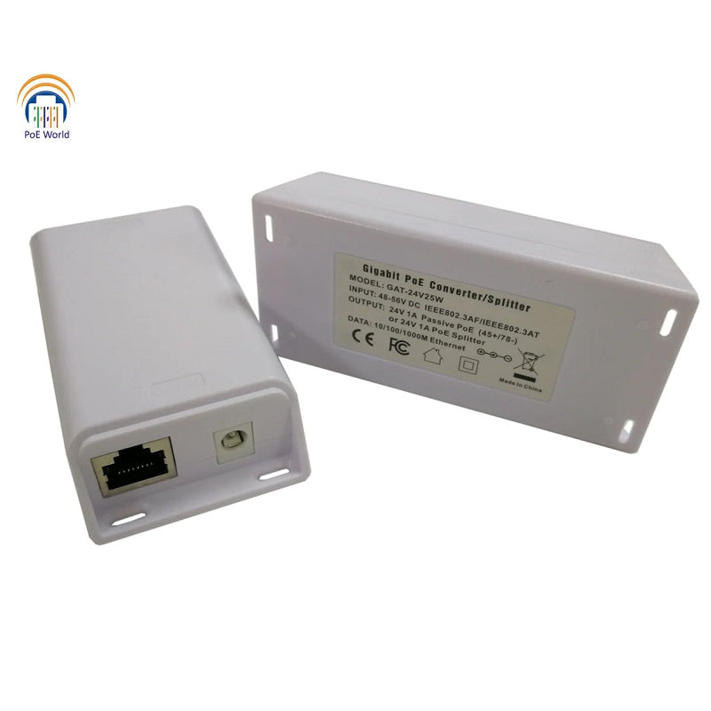 PoE World GAT-24v25w - 802.3at compatible Active PoE to 24v passive Gigabit Splitter or 24VDC Socket - GAT-24v25w