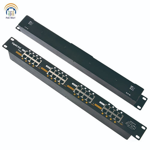 GPOE-16-1U - PoE World 16 Port Gigabit Passive PoE Mode A+B 4 Wire 1U Rack Mount Injector