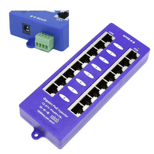 GPOE-8B - PoE World 8 Port Shielded Gigabit Passive Mode B Power over Ethernet injector