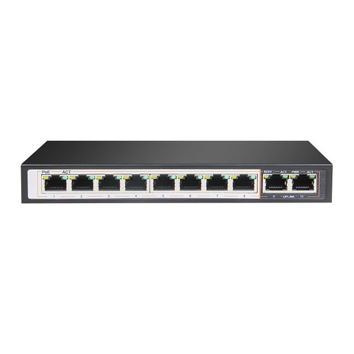 10 Port Gigabit Ethernet Switch with 8 ports 802.3af/at PoE Support
