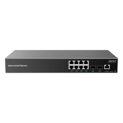 GWN7801P - Grandstream Networks GWN7801P - Grandstream GWN7801P 8 Port Gigabit 150 Watt PoE+ Managed Switch with 2 x SFP