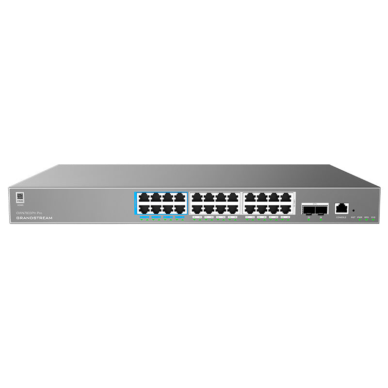 Grandstream Networks GWN7803PH-PRO - Grandstream GWN7803PH Pro Enterprise Layer 2+ Managed PoE Network Switch, 24 x GigE, 2 x SFP+, 400 Watt PoE++