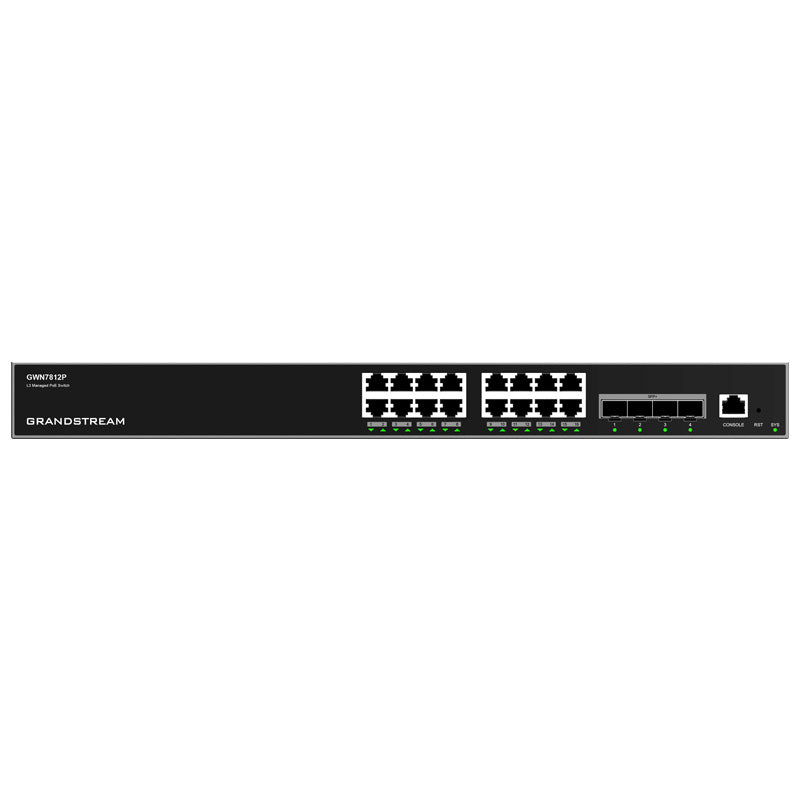 Grandstream Networks GWN7812P - Grandstream GWN7812P Enterprise Layer 3 Managed PoE Network Switch with 16 x GigE and 4 x SFP+