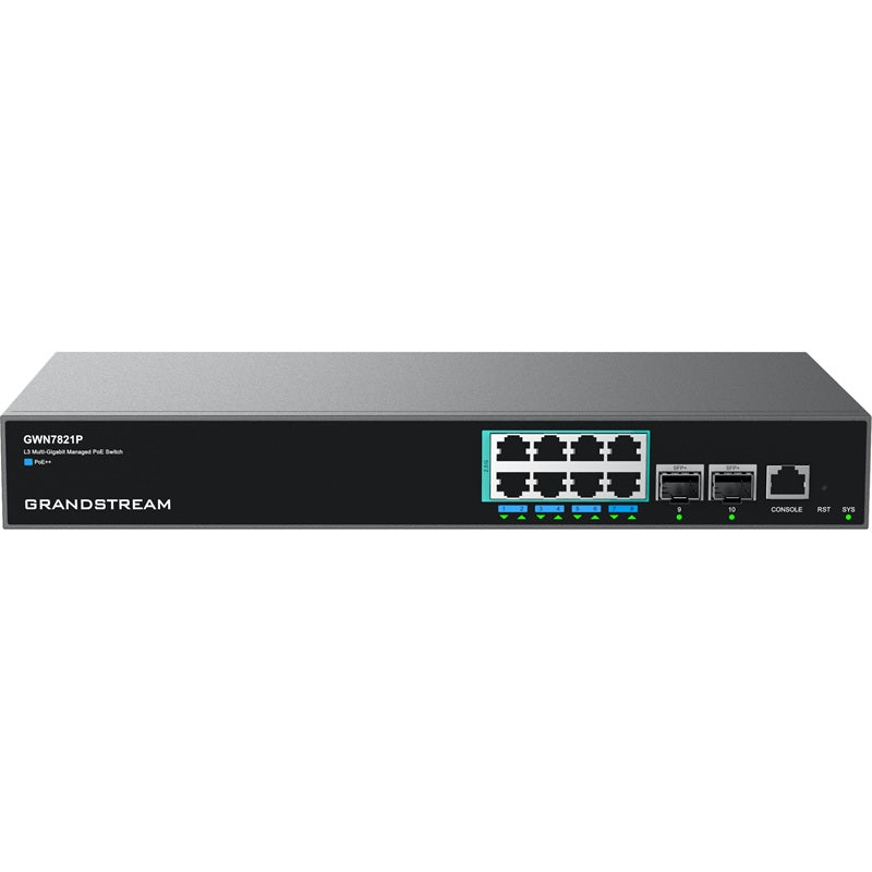 Grandstream Networks GWN7821P - Grandstream GWN7821P Enterprise Layer 3 Managed Multi-Gigabit PoE Network Switch, 8 x 2.5 GigE PoE++, 2 x 10G SFP+