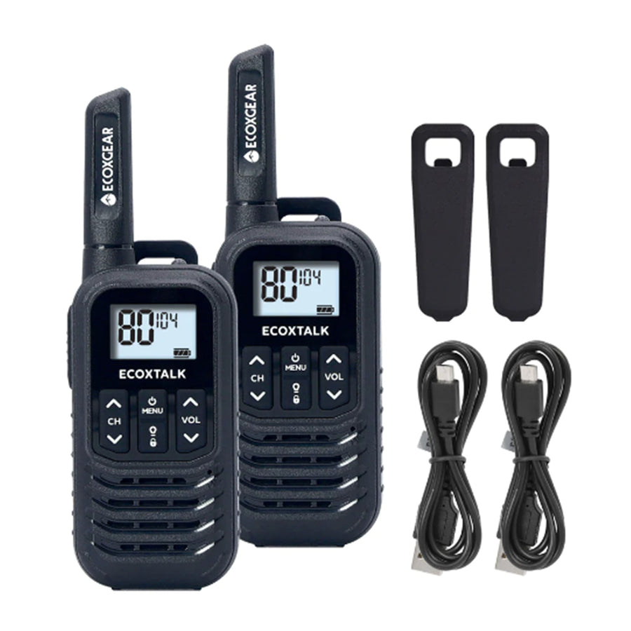 ECOXGEAR ECOXTALK EXG50 (Twin Pack) UHF 0.5Watt CB Handheld 2-Way Radio walkie talkie 3km+ Range, 20 hours Operating Time, 80 channels AU/NZ