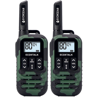 ECOXGEAR ECOXTALK EXG50 (Twin Pack) UHF 0.5Watt CB Handheld 2-Way Radio walkie talkie (Camouflage Colour) 3km+ Range, 20 hours Operating Time, 80 channels AU/NZ