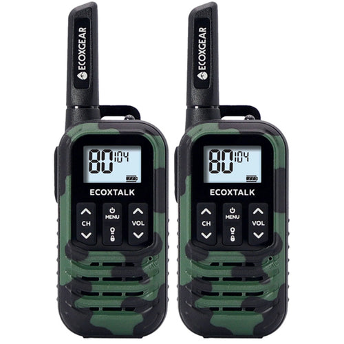 ECOXGEAR ECOXTALK EXG50 (Twin Pack) UHF 0.5Watt CB Handheld 2-Way Radio walkie talkie (Camouflage Colour) 3km+ Range, 20 hours Operating Time, 80 channels AU/NZ