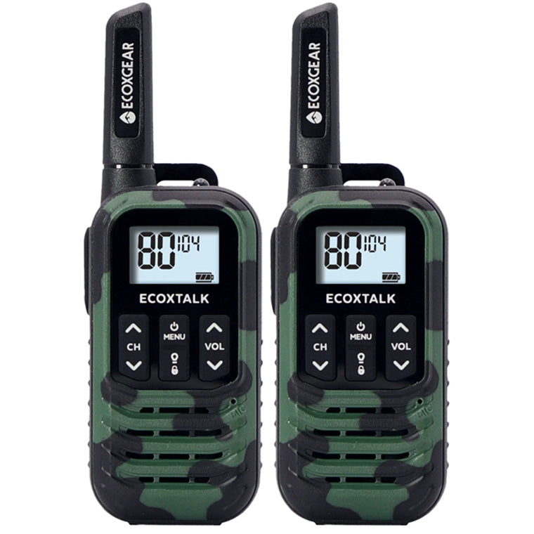 ECOXGEAR ECOXTALK EXG50 (Twin Pack) UHF 0.5Watt CB Handheld 2-Way Radio walkie talkie (Camouflage Colour) 3km+ Range, 20 hours Operating Time, 80 channels AU/NZ