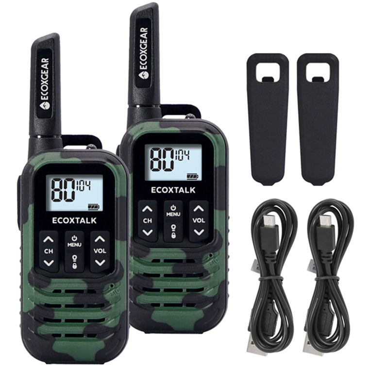 ECOXGEAR ECOXTALK EXG50 (Twin Pack) UHF 0.5Watt CB Handheld 2-Way Radio walkie talkie (Camouflage Colour) 3km+ Range, 20 hours Operating Time, 80 channels AU/NZ