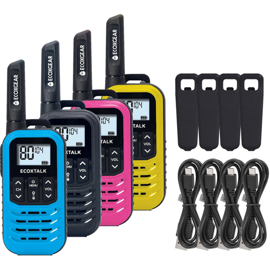 ECOXGEAR ECOXTALK EXG50-4PK UHF 0.5Watt CB Handheld 2-Way Radio walkie talkie 3km+ Range, 20 hours Operating Time, 80 channels AU/NZ