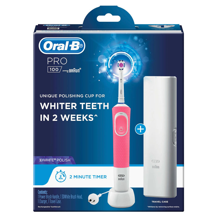 Oral-B  Pro 100 Electric Toothbrush with Travel Case 2D White Polish Power