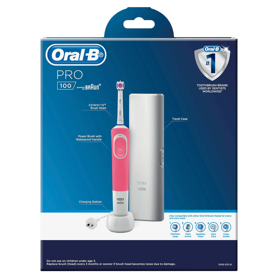 Oral-B  Pro 100 Electric Toothbrush with Travel Case 2D White Polish Power