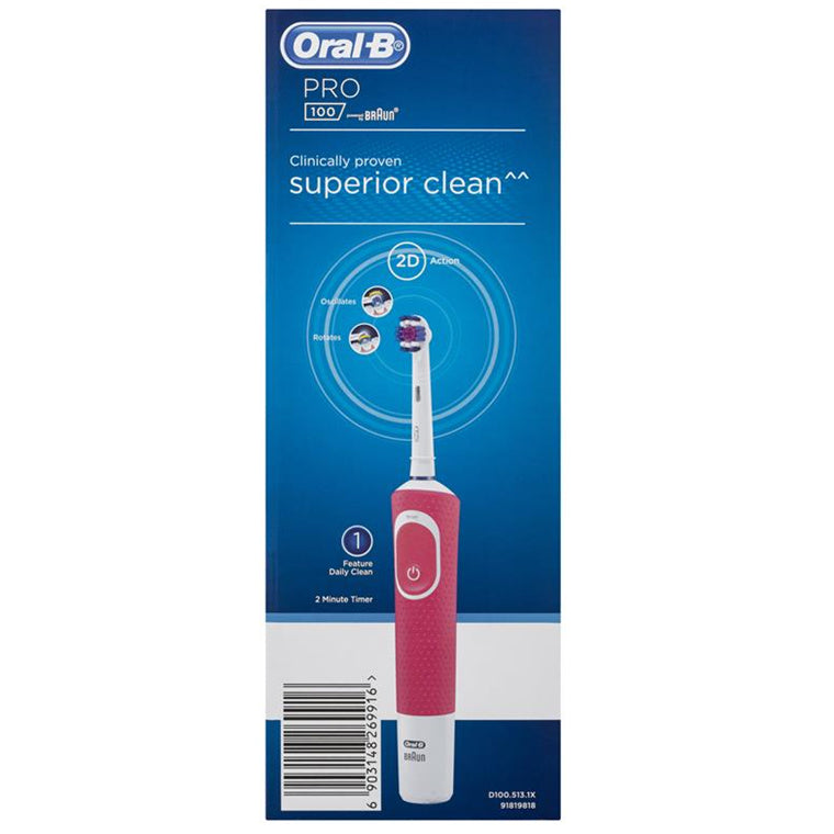 Oral-B  Pro 100 Electric Toothbrush with Travel Case 2D White Polish Power