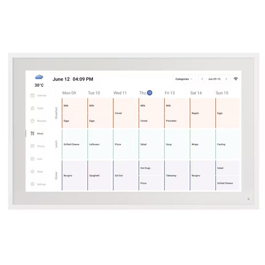 FotoStream 15.6" WIFI Digital Calendar Photo Clear Frame Chore Chart IPS TOUCH SCREEN- wall mount included- 32GB Build In Memory   -  Dinner planning, Sleep mode, share access, Smart e-calendar App Support - Android & IOS Support - 2.4G HZ