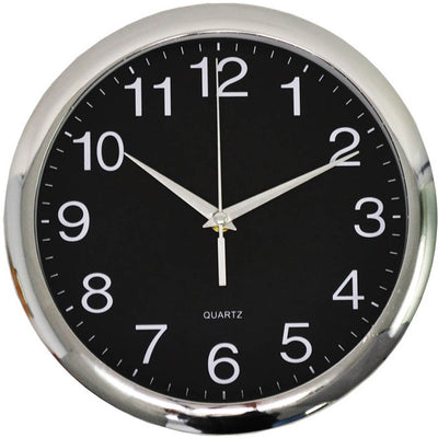 I395 - Italplast Quartz Wall Clock 30cm Black, Chrome Trim