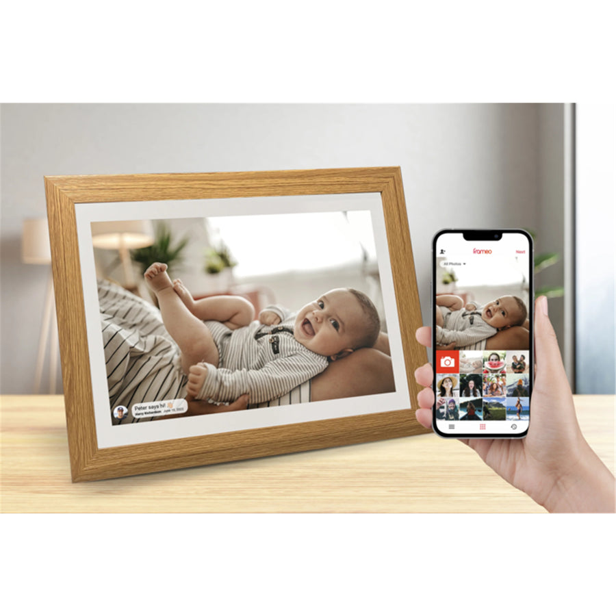 Jackson Frameo 15.6" inch Digital Photo Frame Oak - Play Video & Pictures 8GB Build In Memory - Touch Panel - Smart Frameo App Support - Android & IOS Support - 2.4G HZ