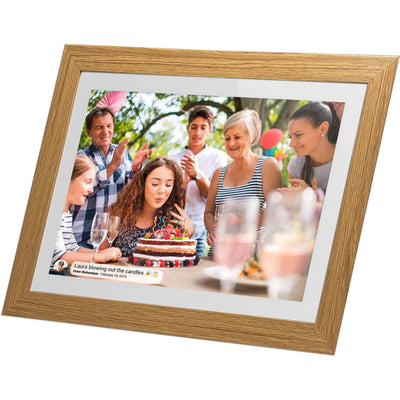 Jackson Frameo 10.1" WiFi Digital Photo Frame - White with Oak Frame 16GB Built in Memory - Play Video & Pictures - Touch Panel - Smart Frameo App Support - Android & IOS Support - 2.4Ghz