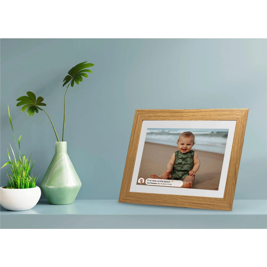 Jackson Frameo 10.1" WiFi Digital Photo Frame - White with Oak Frame 16GB Built in Memory - Play Video & Pictures - Touch Panel - Smart Frameo App Support - Android & IOS Support - 2.4Ghz