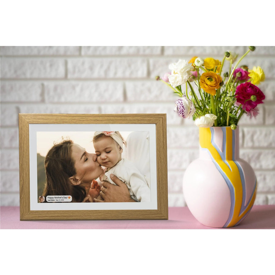 Jackson Frameo 10.1" WiFi Digital Photo Frame - White with Oak Frame 16GB Built in Memory - Play Video & Pictures - Touch Panel - Smart Frameo App Support - Android & IOS Support - 2.4Ghz
