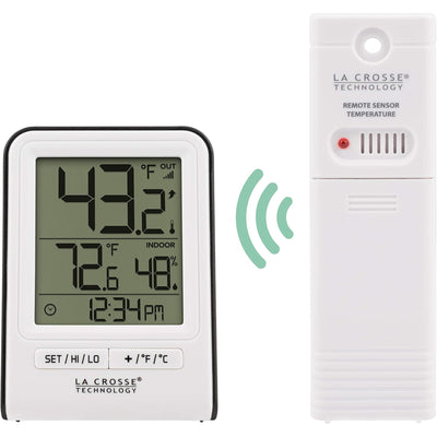 LA CROSSE 308-1409WT-CBP Wireless Indoor/Outdoor Temperature Monitor with Hi/Low Records, Humidity, 12/24 Hour Time - 330 Foot Transmission Range