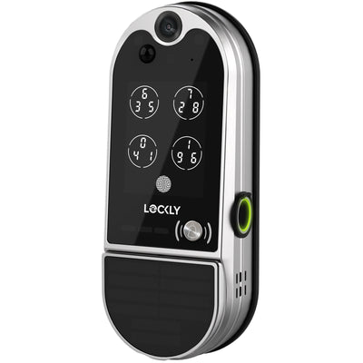 Lockly Vision Elite   Smart Deadbolt Video Lock with Solar Panel - Satin Nickel Finish