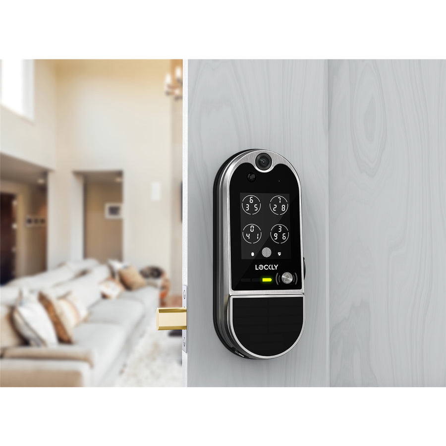 Lockly Vision Elite   Smart Deadbolt Video Lock with Solar Panel - Satin Nickel Finish