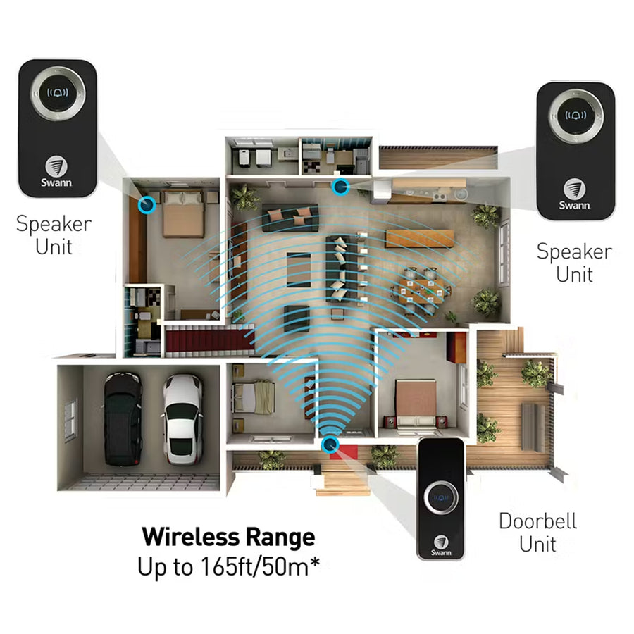SWHOM-DC820PB2-AUS - Swann DC820PB Wireless Door Chime with Two Receivers - Black