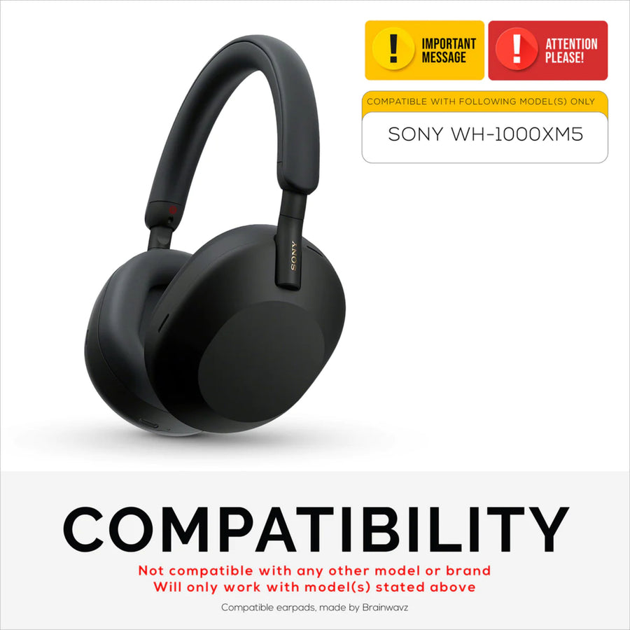 Brainwavz Sony WH-1000XM5 Premium Replacement Earpads for Headphones - Black - Compatible with WH-1000XM5 (5th Generation)