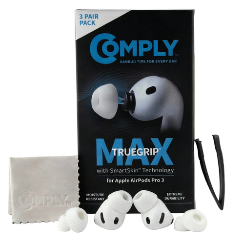 Comply (Large) TrueGrip MAX Premium Memory Foam Tips for Apple AirPods Pro 3 - White - Large 3-pack (6x Large eartips) - compatible with AirPods Pro 3rd Generation