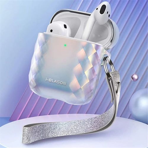 i-Blason Gems Designer Case for AirPods 1st/2nd Gen - Silver - with wrist strap - Premium & beautiful protective fashion case for Apple AirPods 1st Gen (2016) & 2nd Gen (2019)